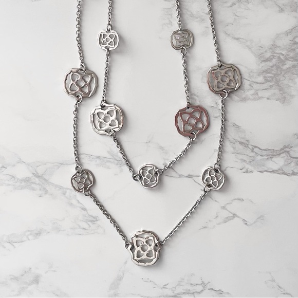Silver Floral Double Strand Metal Necklace - Picture 2 of 5